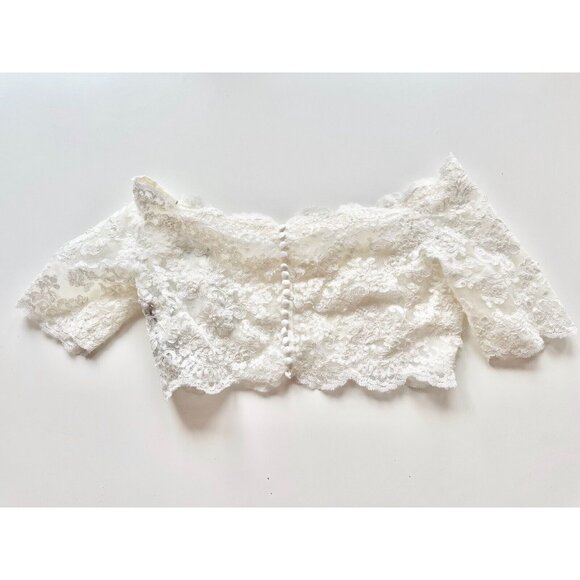 NWT JUSTIN ALEXANDER BRIDAL White Ivory Lace Pearl Embellished Crop Top, Size 16 - Picture 7 of 13